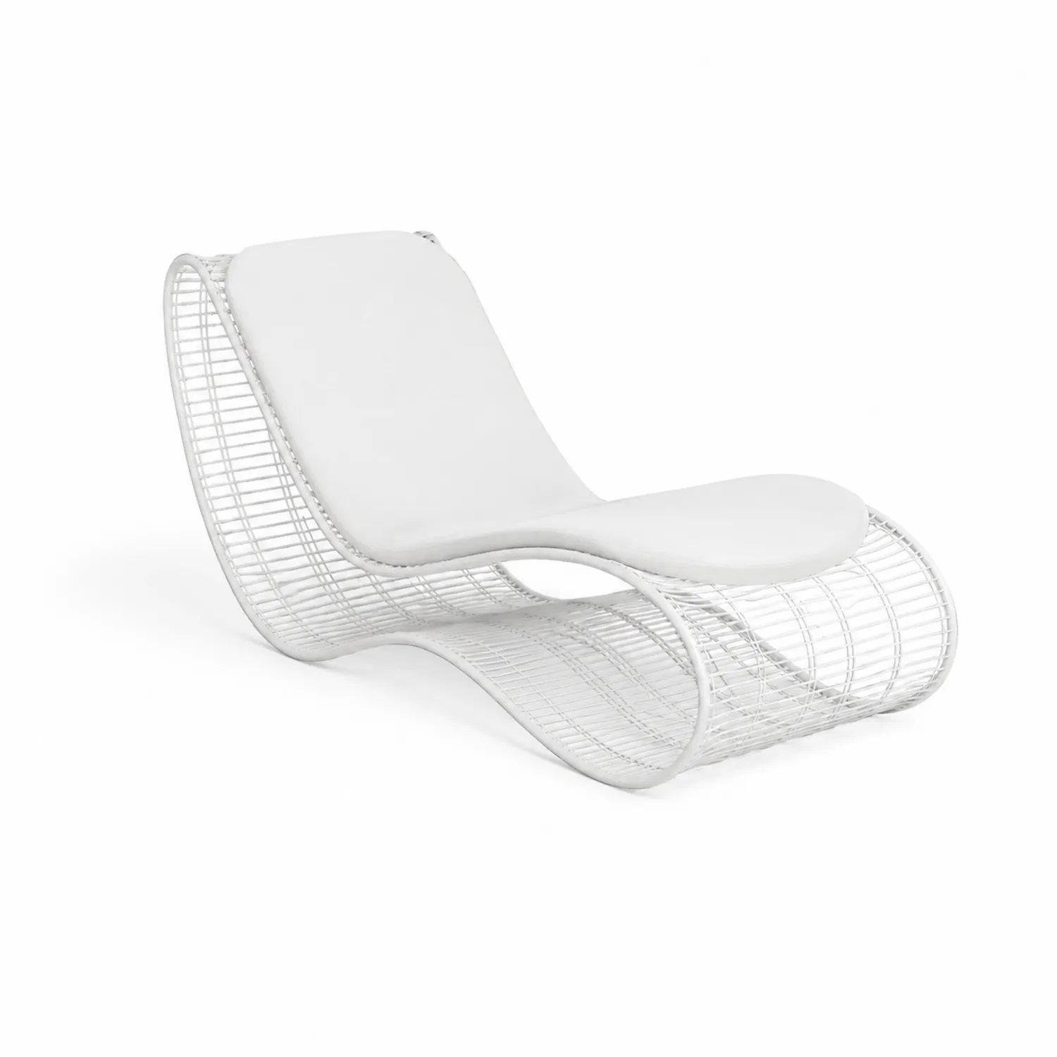 Sedia a sdraio in rattan bianco con cuscino in poliestere 200x70x60 cm