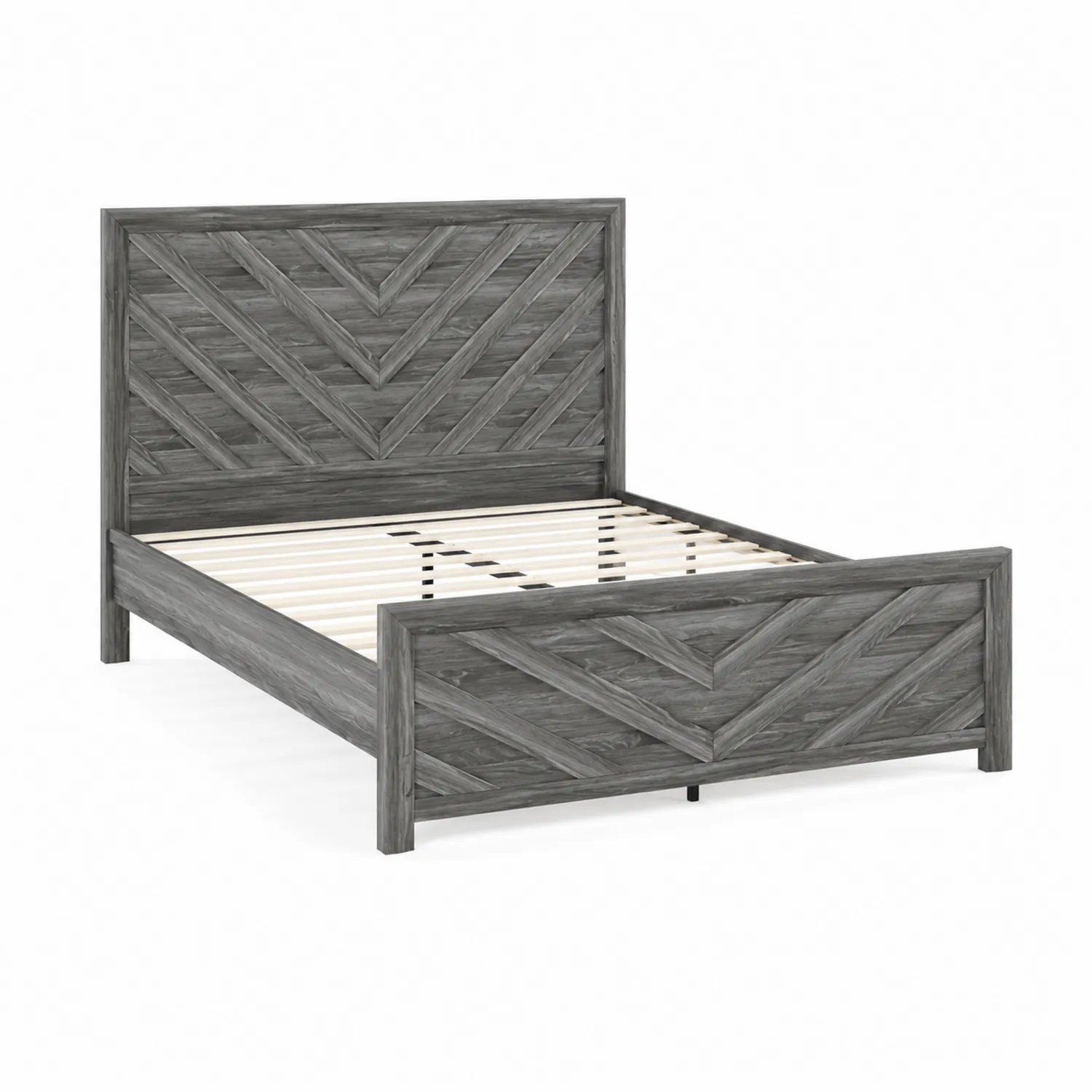 Letto matrimoniale in legno grigio con testiera intagliata