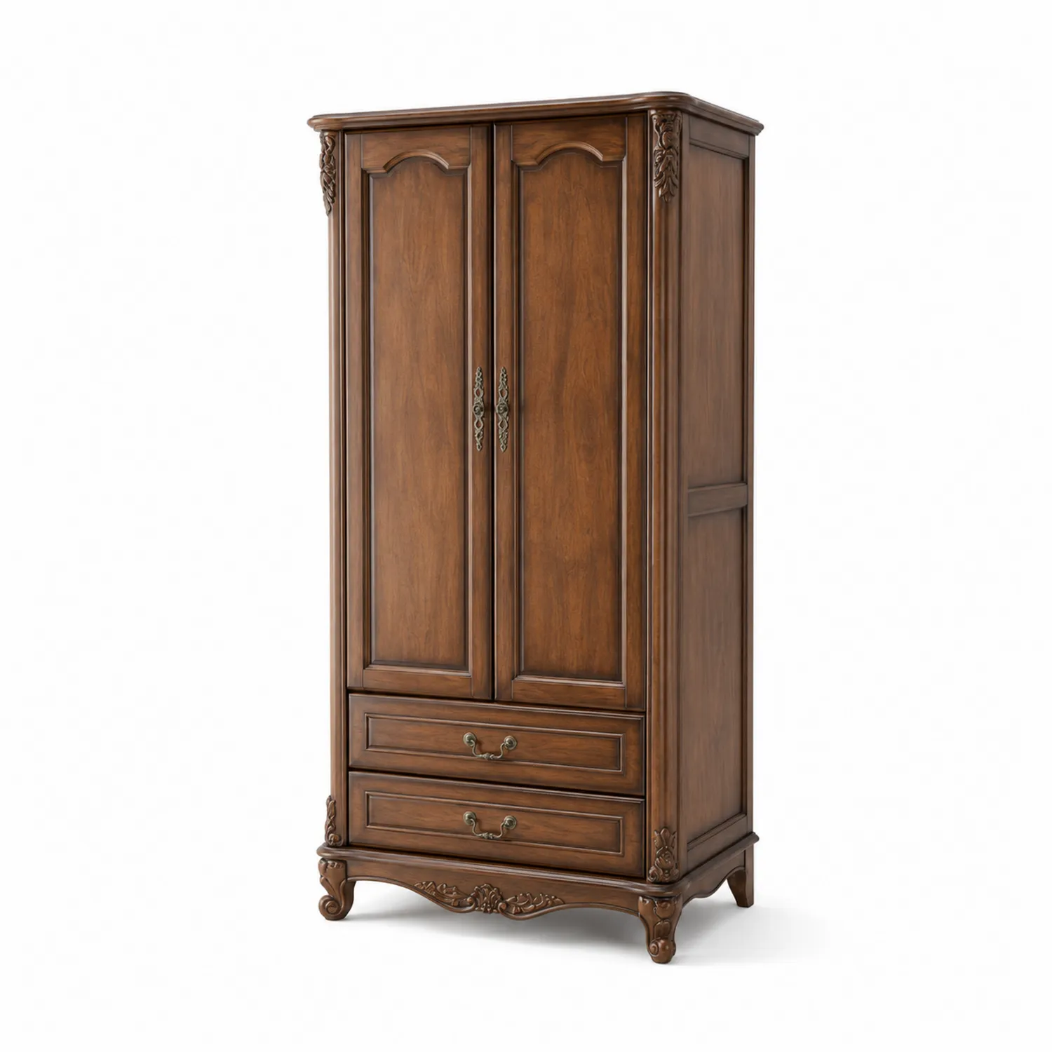 Armadio in Legno Marrone con 2 Ante e 2 Cassetti 190x85x45cm