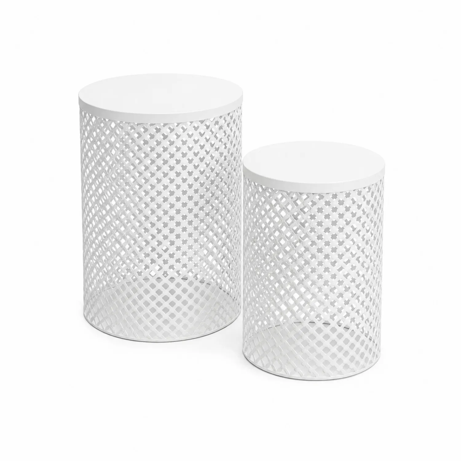Set di Tavolini Cilindrici in Metallo Bianco