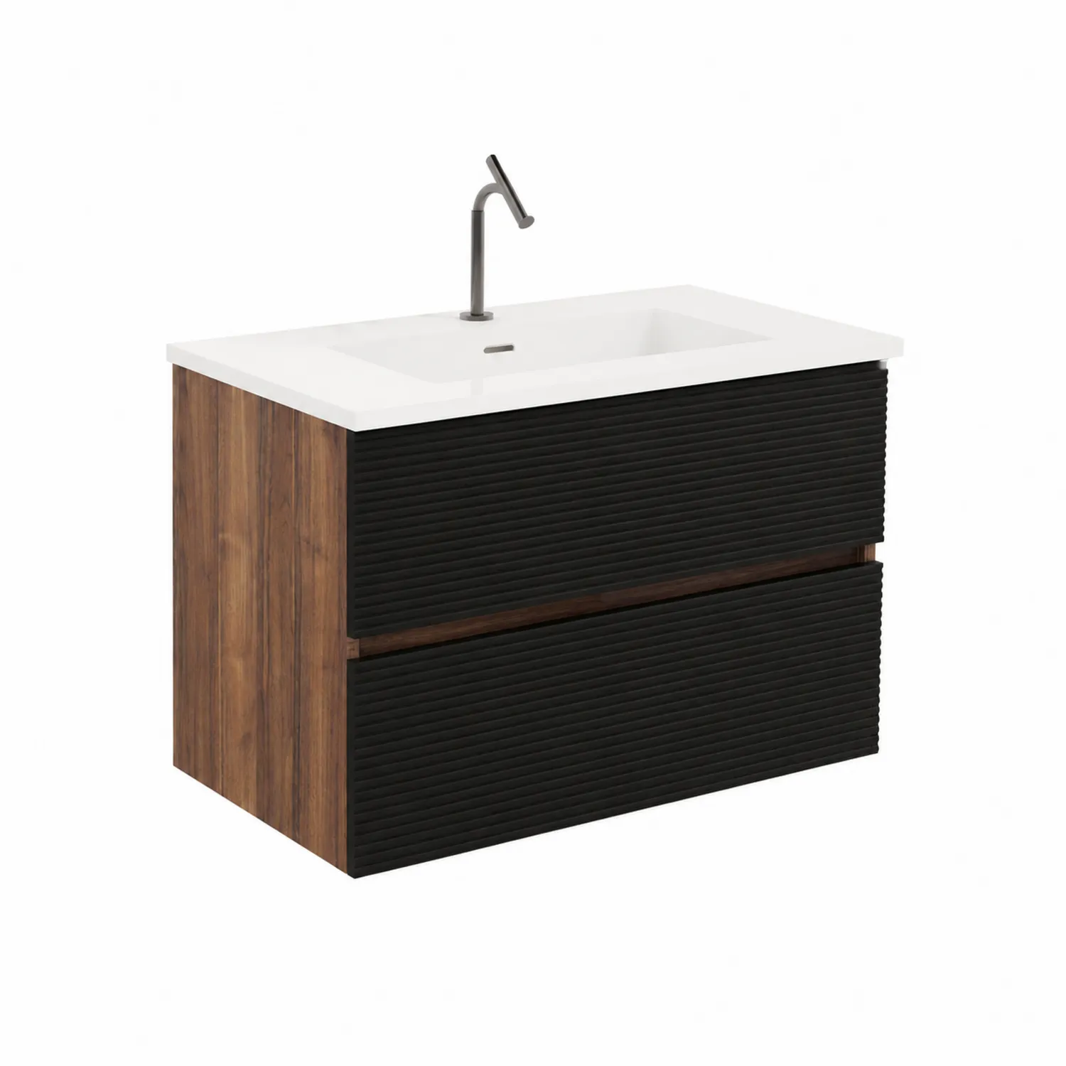 Mobile lavabo in legno e ceramica smaltata marrone/nero