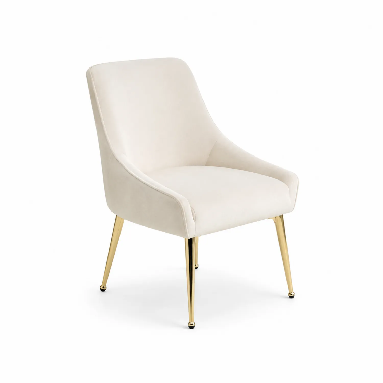 Sedia in velluto beige con gambe in metallo dorato