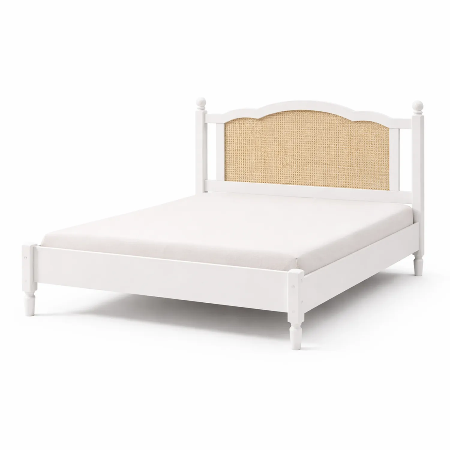 Letto matrimoniale in legno e rattan 210x170 cm Bianco/Beige