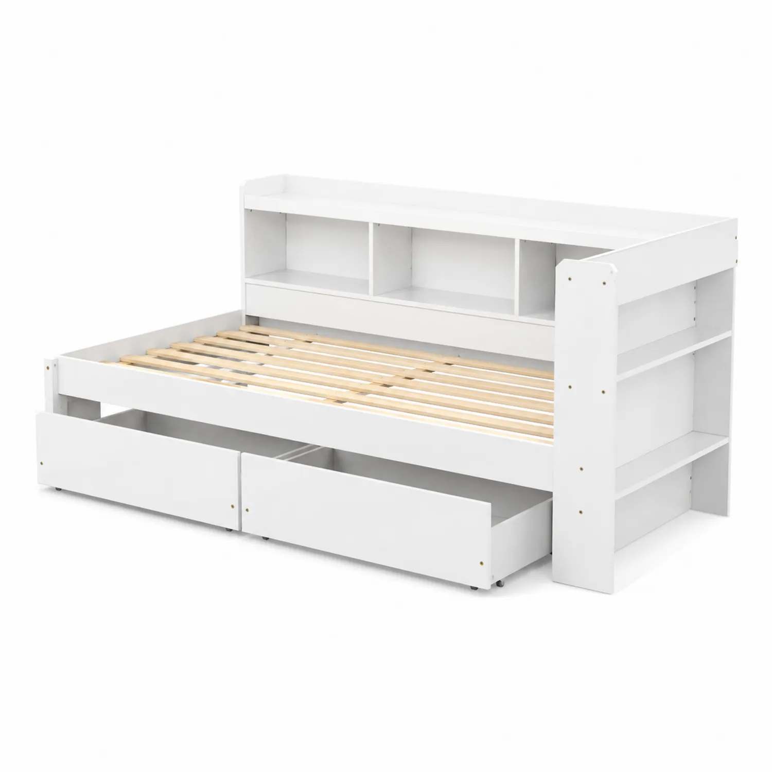 Letto da giorno in MDF con scaffali e cassetti