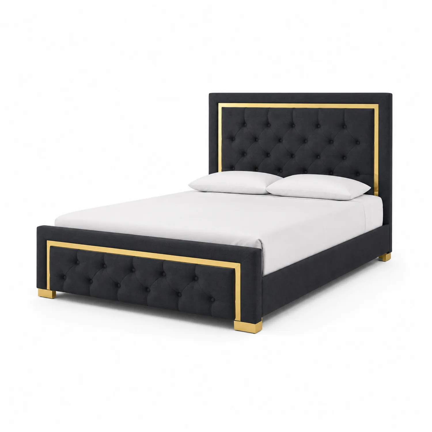 Letto in velluto con dettagli in metallo, dimensioni 200x160 cm