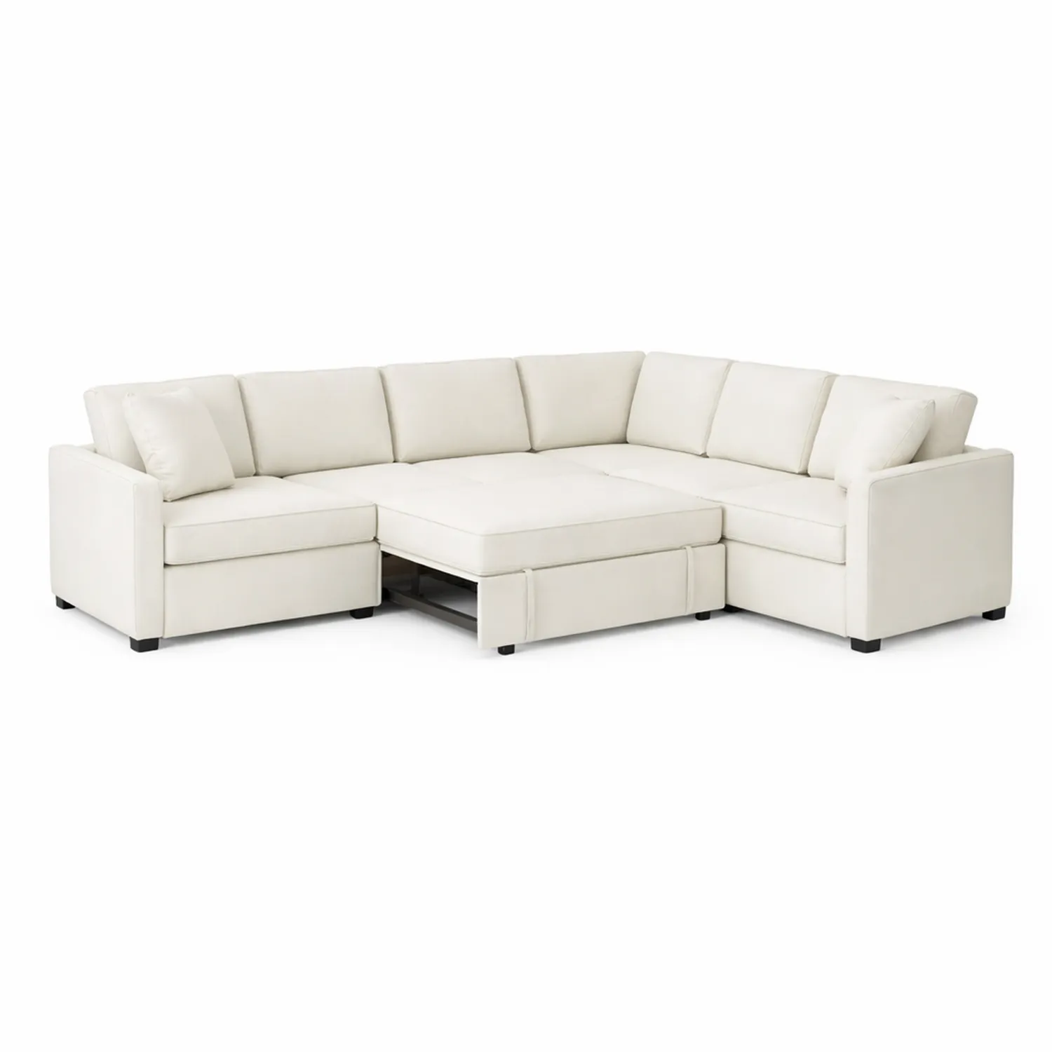 Divano Angolare in Pelle Sintetica Bianco con Funzione Letto