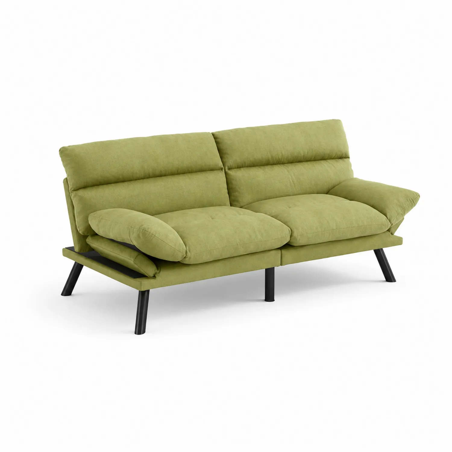 Divano Letto in Tessuto Verde con Gambe in Metallo