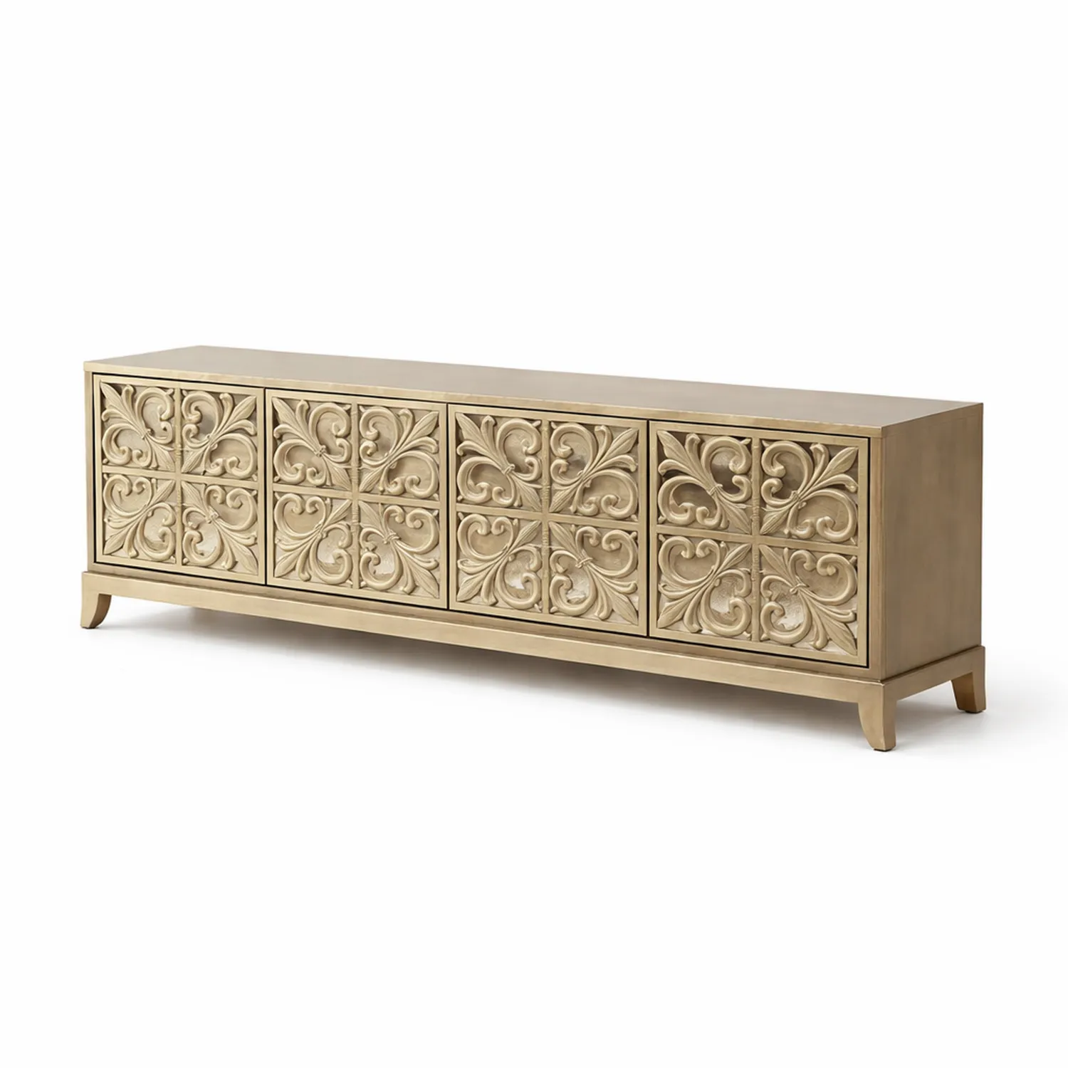 Mobile TV in legno intagliato beige 200x50x60 cm