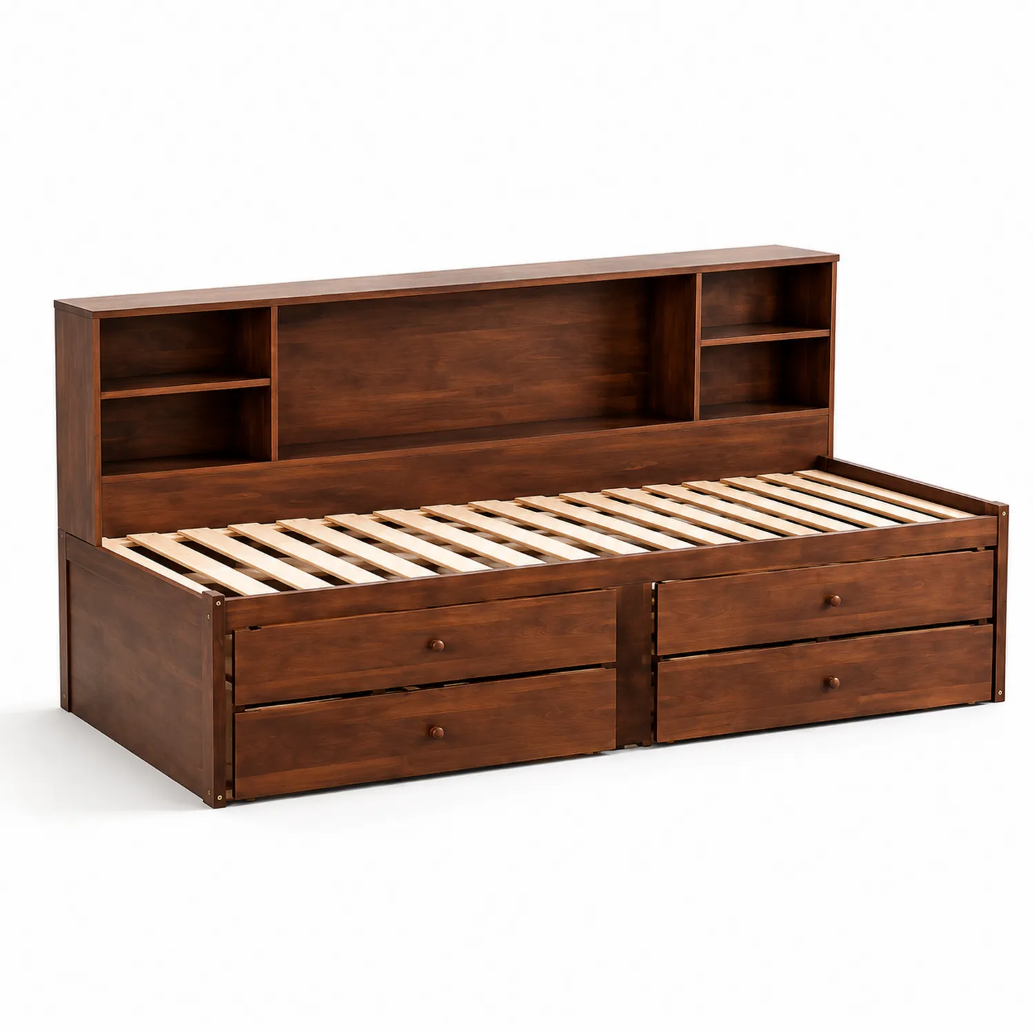 Letto Contenitore in Legno con Scaffali e Cassetti 200x100 cm