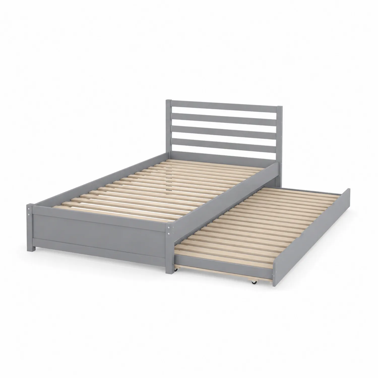 Letto Singolo con Letto Estraibile in Legno Grigio