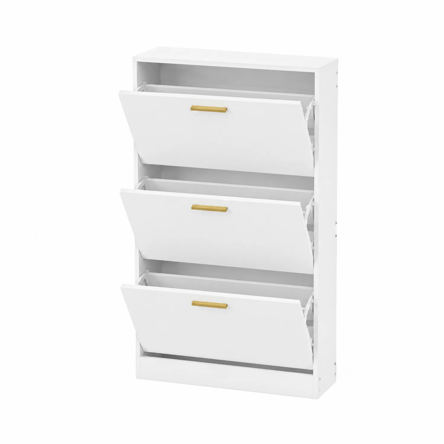 Scarpiera in Legno MDF Bianco con Maniglie Oro 115x60x24 cm
