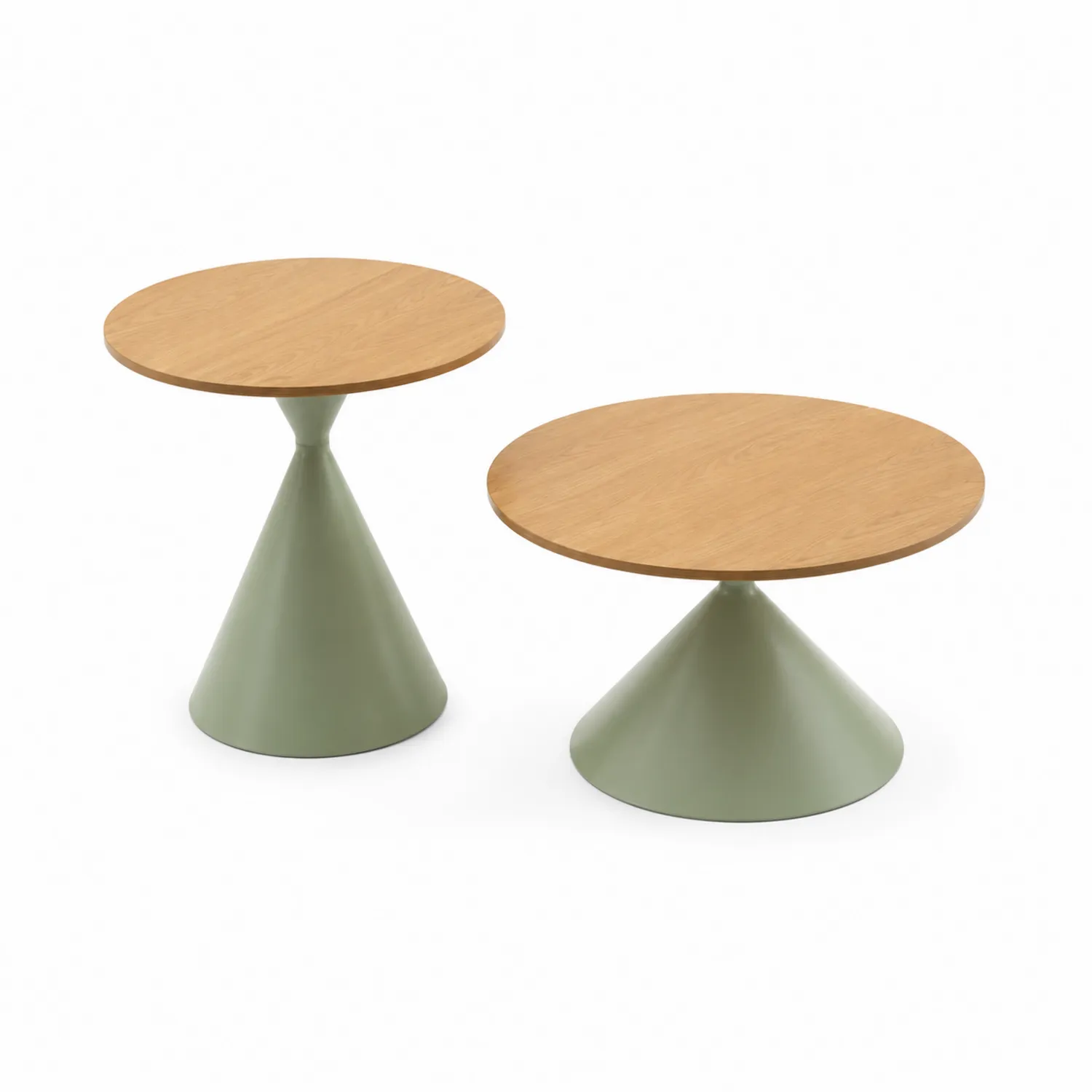Set di tavolini rotondi in legno e metallo verniciato verde Ø45/Ø50 cm