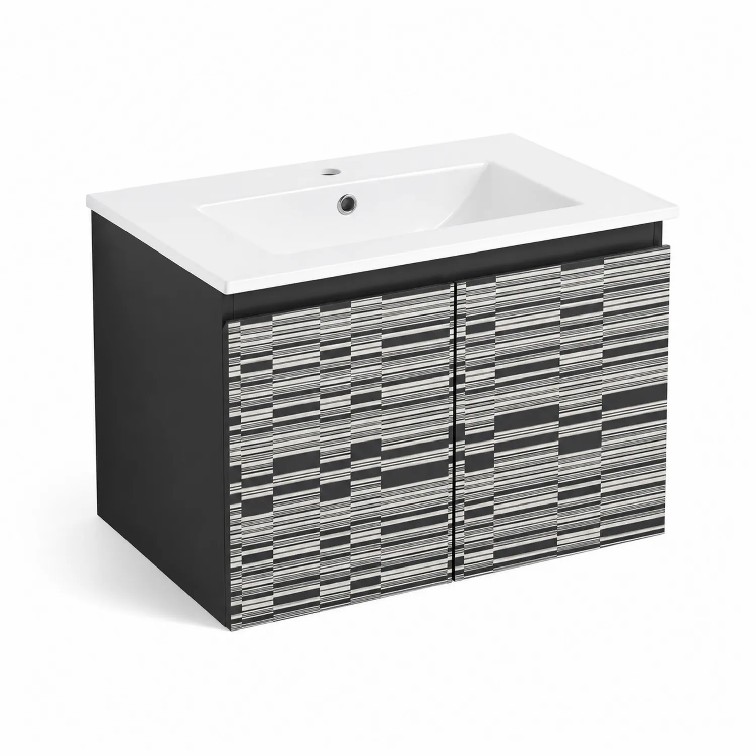 Mobile lavabo bagno in ceramica e MDF con ante geometriche