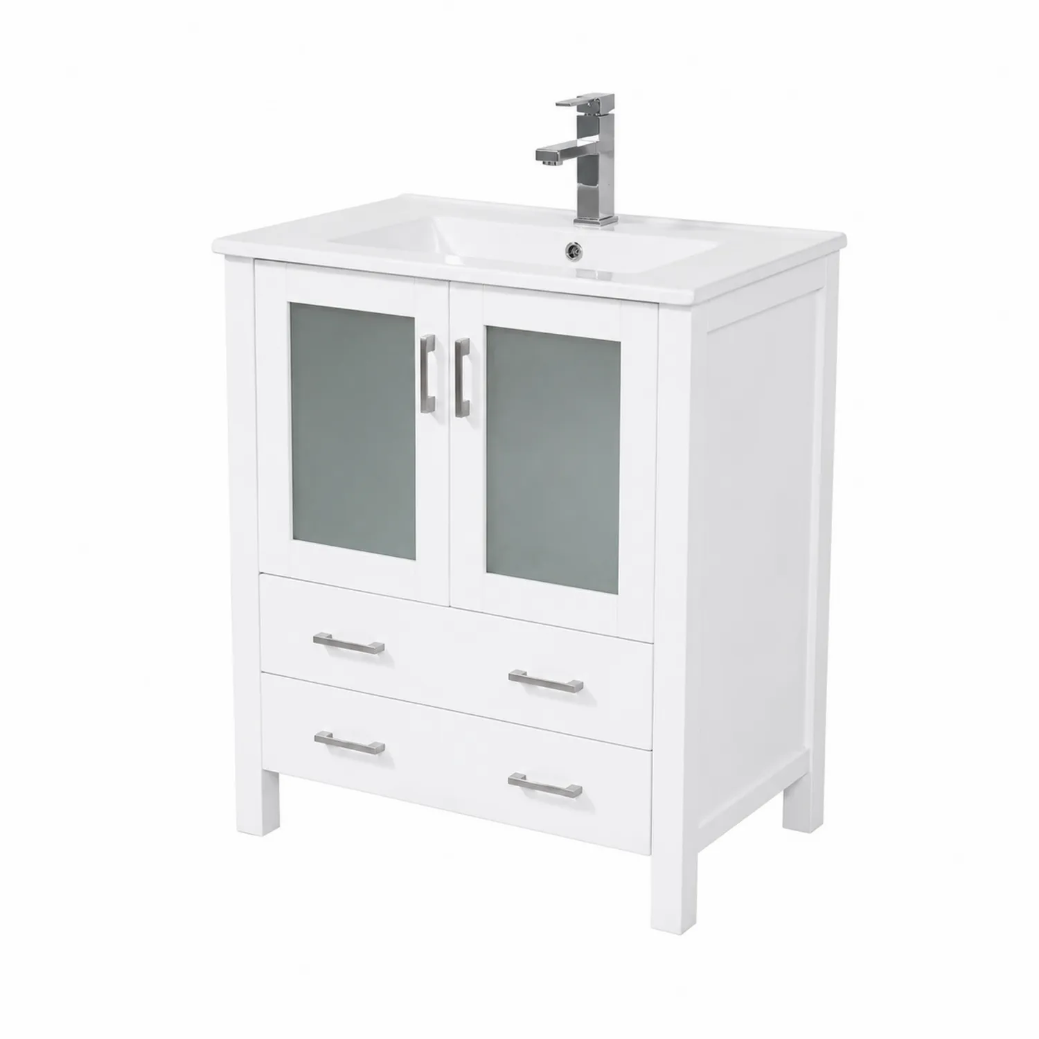 Mobile lavabo in legno con vetro satinato e lavabo in ceramica