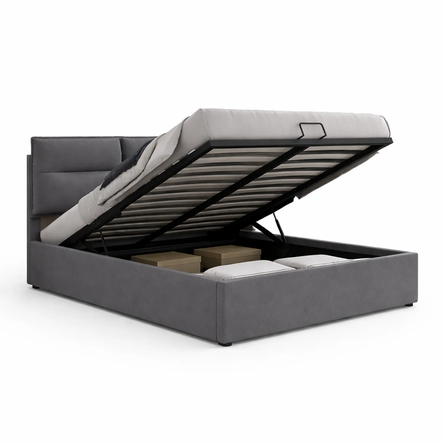 Letto contenitore in tessuto e metallo grigio 200x160 cm
