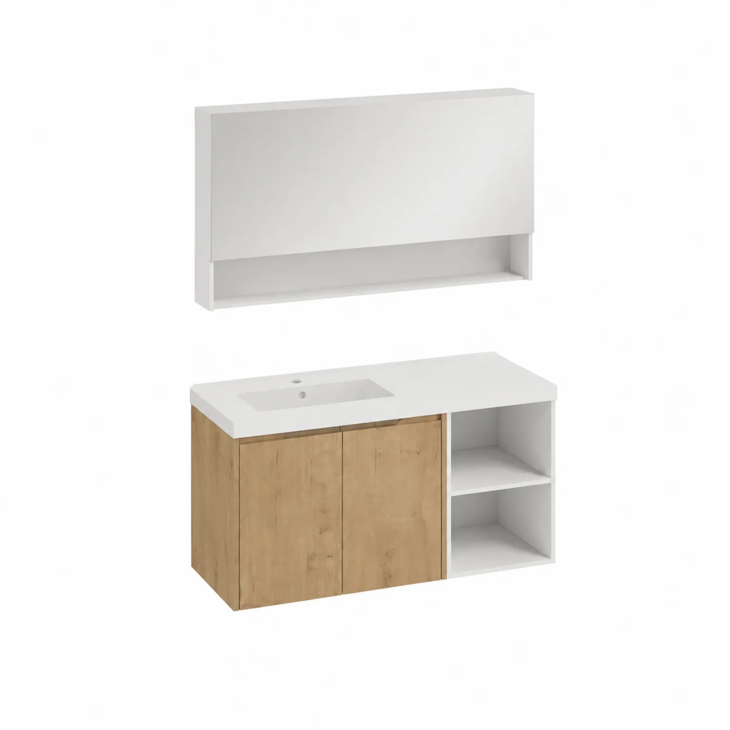 Mobile da bagno bianco e legno 120x45x55 cm con specchio