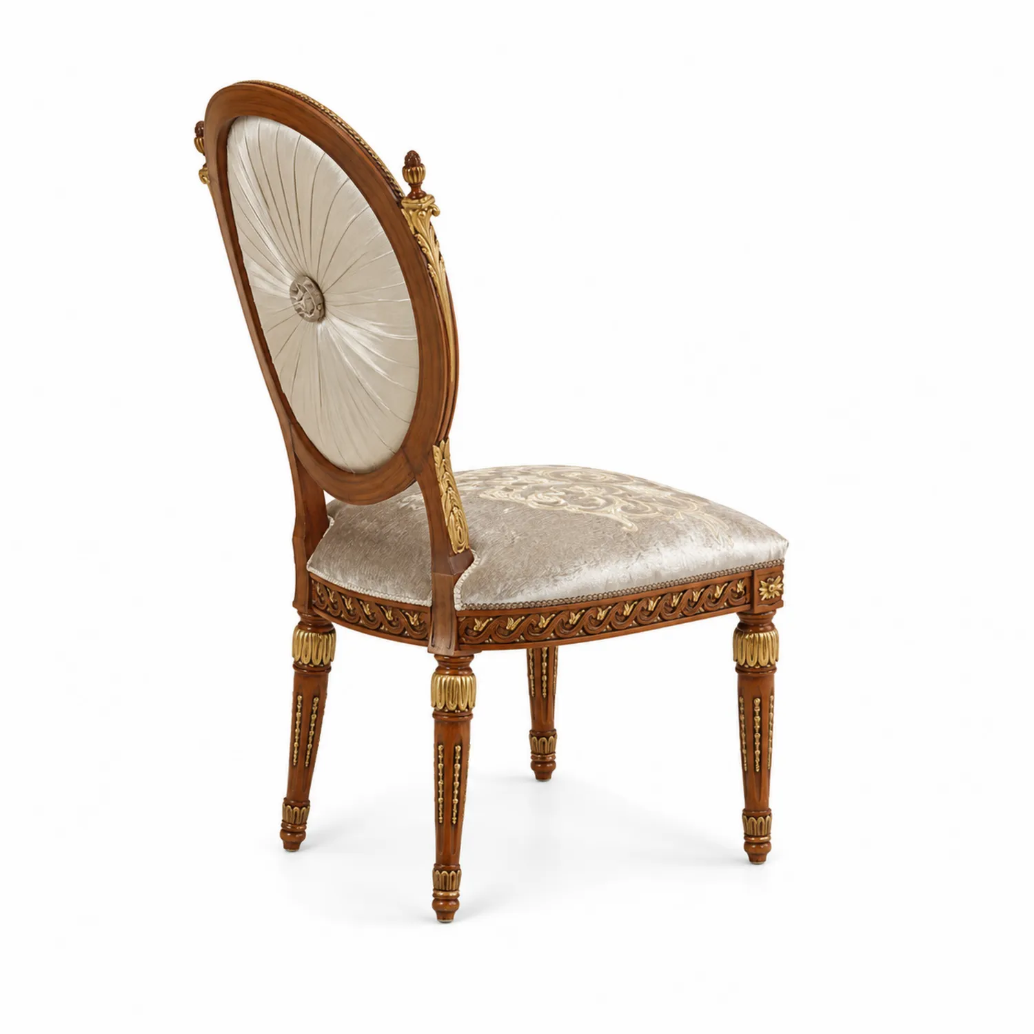 Sedia in legno con schienale ovale imbottito beige
