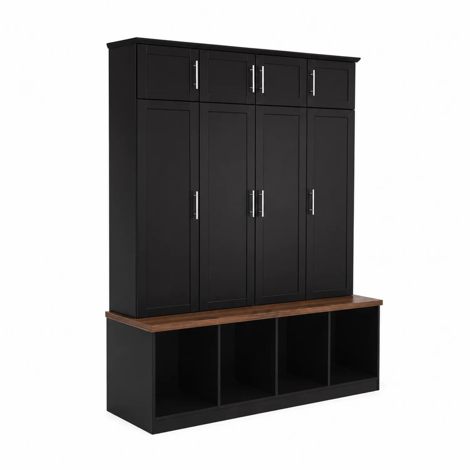 Armadio Appendiabiti in MDF Nero con Panca in Legno, 120x40x200 cm