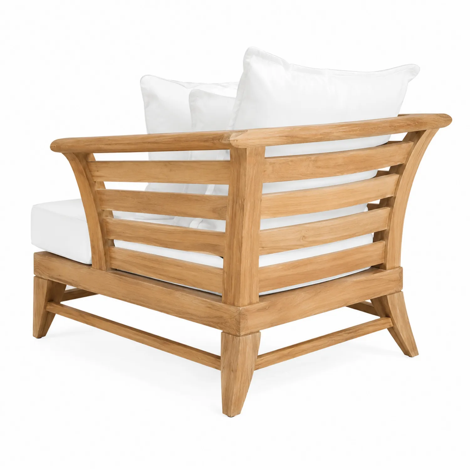 Poltrona in legno di teak con cuscini bianchi