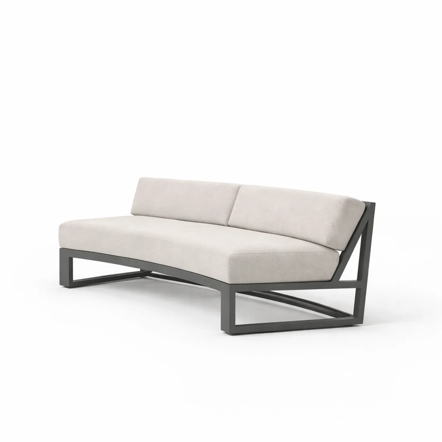 Divano in alluminio con cuscini in tessuto beige