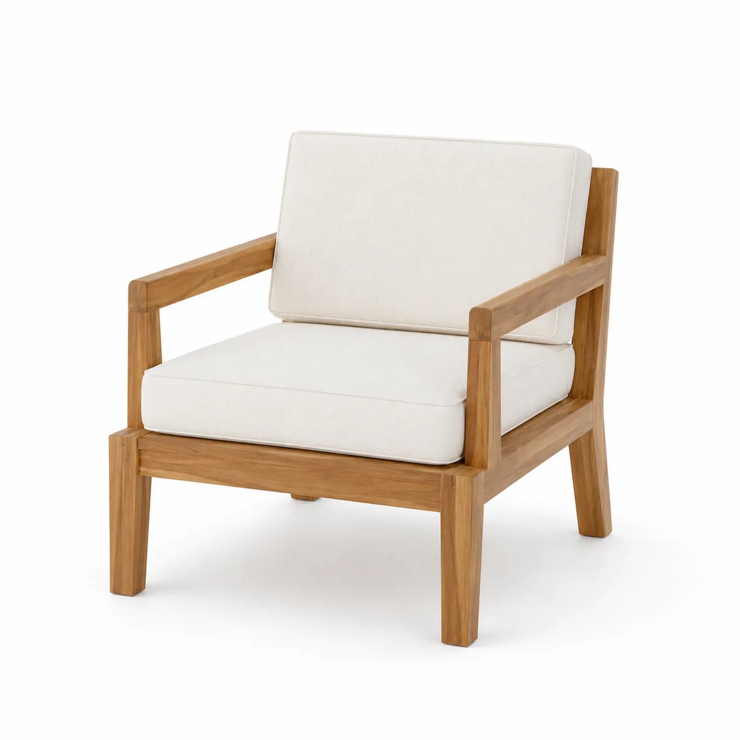 Poltrona in legno con cuscini bianchi