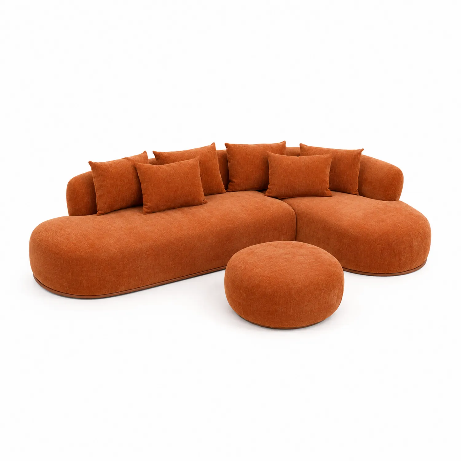 Divano Modulabile in Tessuto Arancione con Pouf