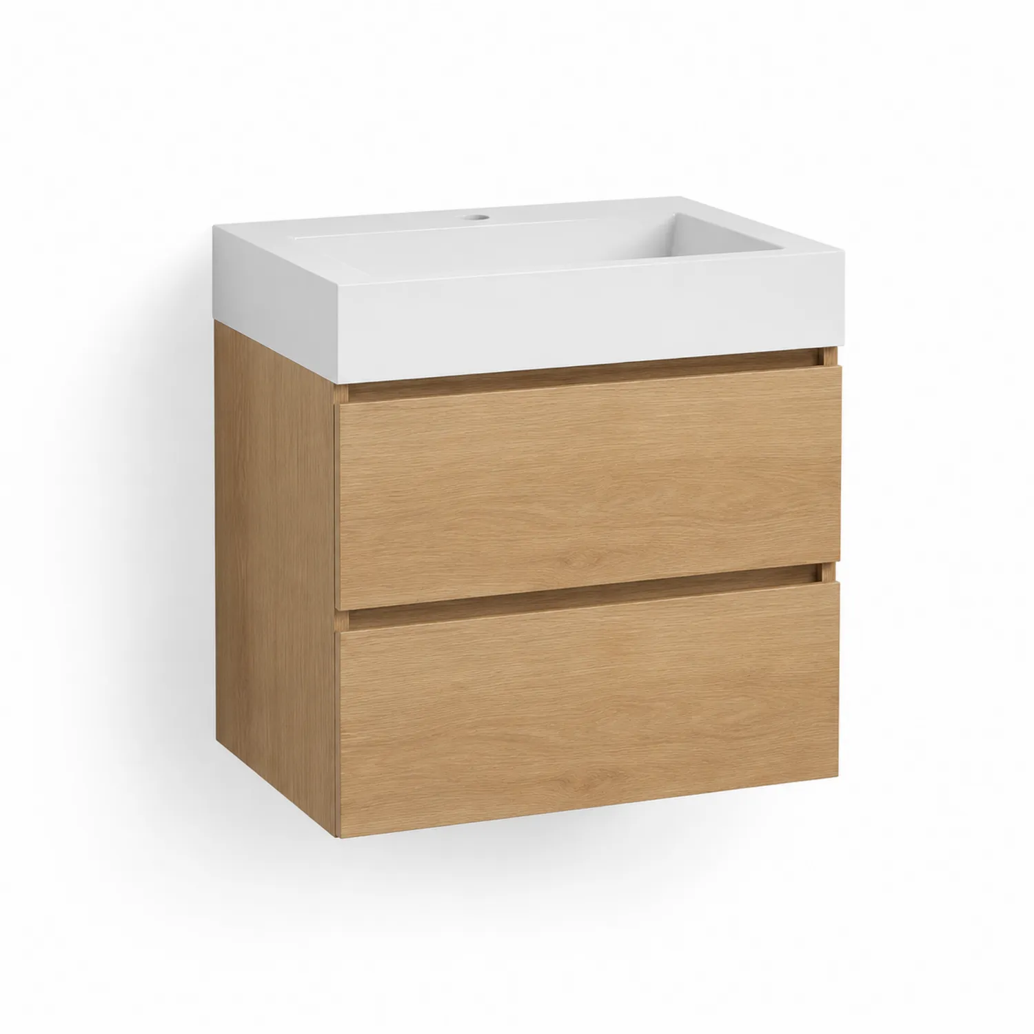 Mobile bagno sospeso in legno e lavabo in ceramica