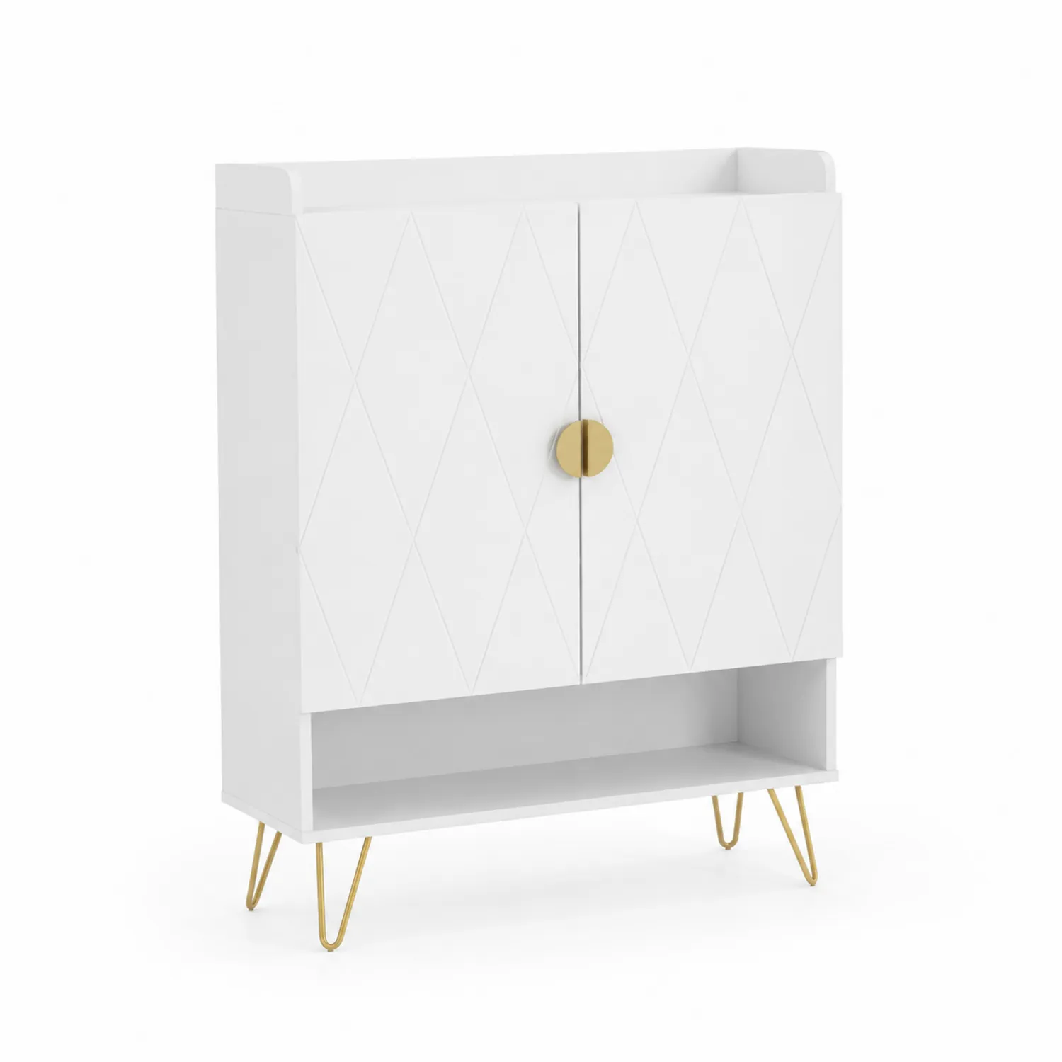 Scarpiera in MDF con Gambe in Metallo Bianco/Oro