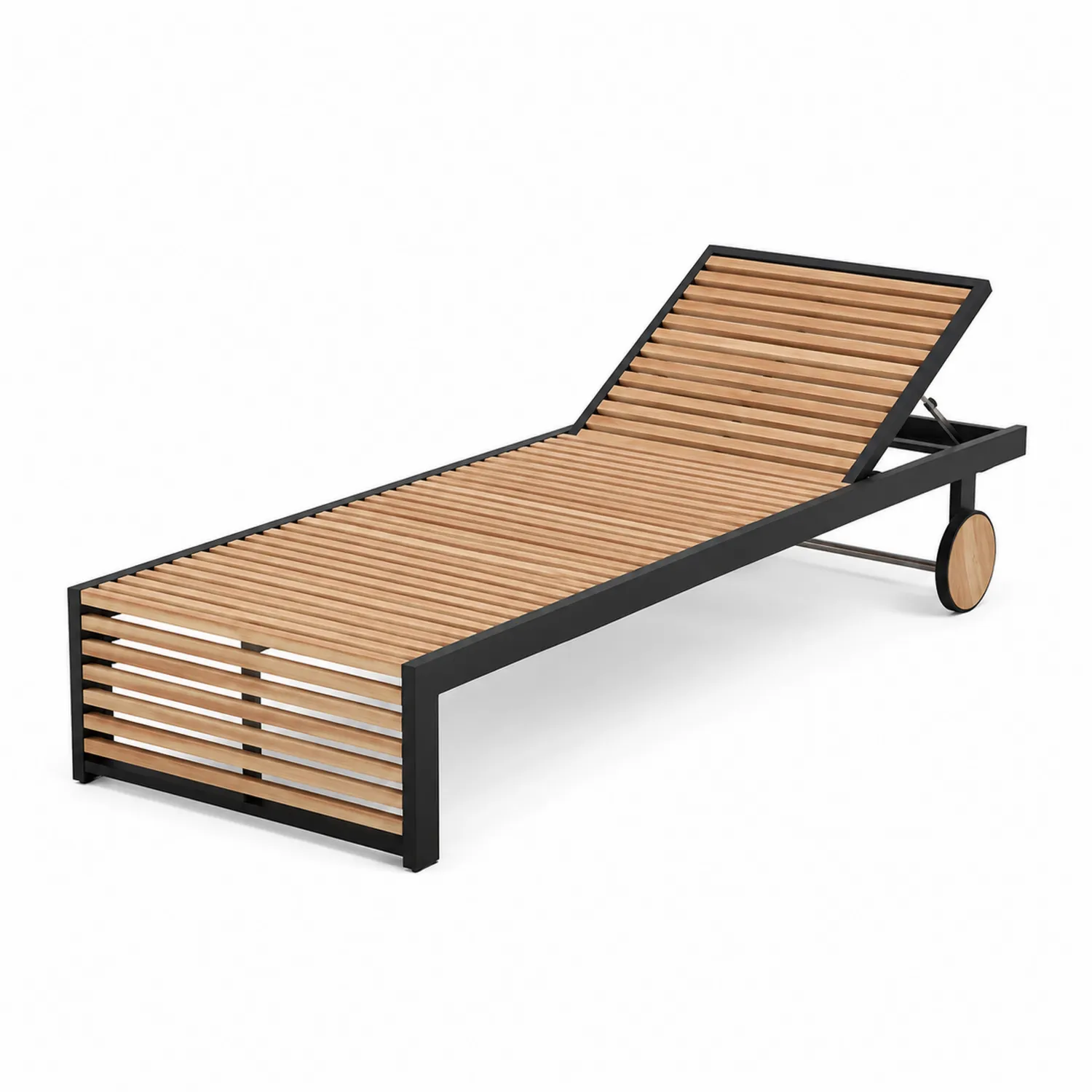 Sdraio da giardino in legno e alluminio con ruote