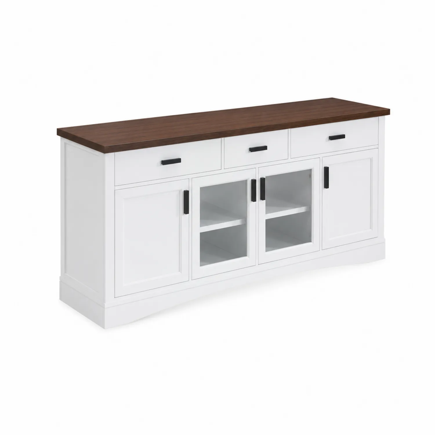 Credenza in legno MDF con ripiani in vetro temperato e piano marrone