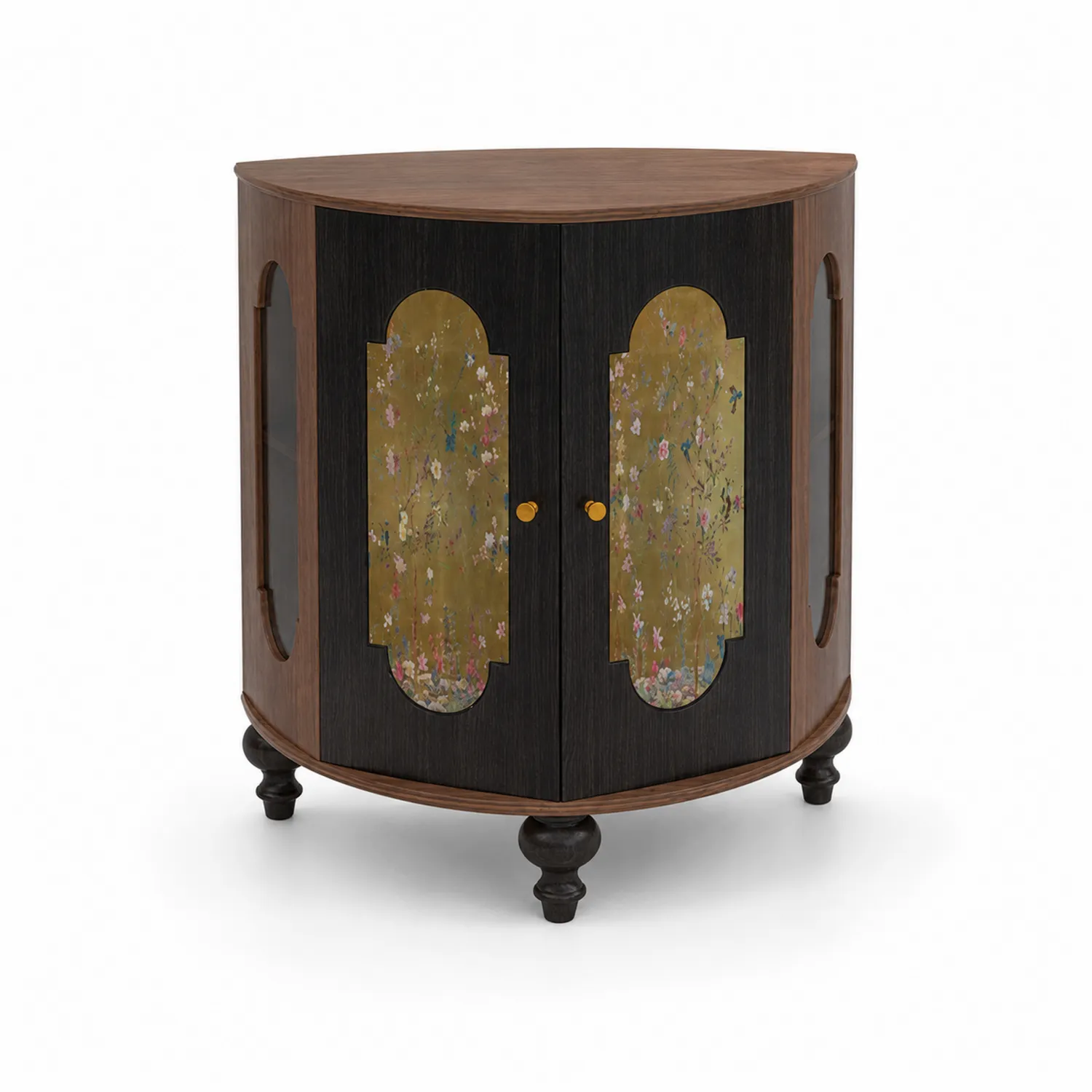Credenza angolare in legno con ante decorate