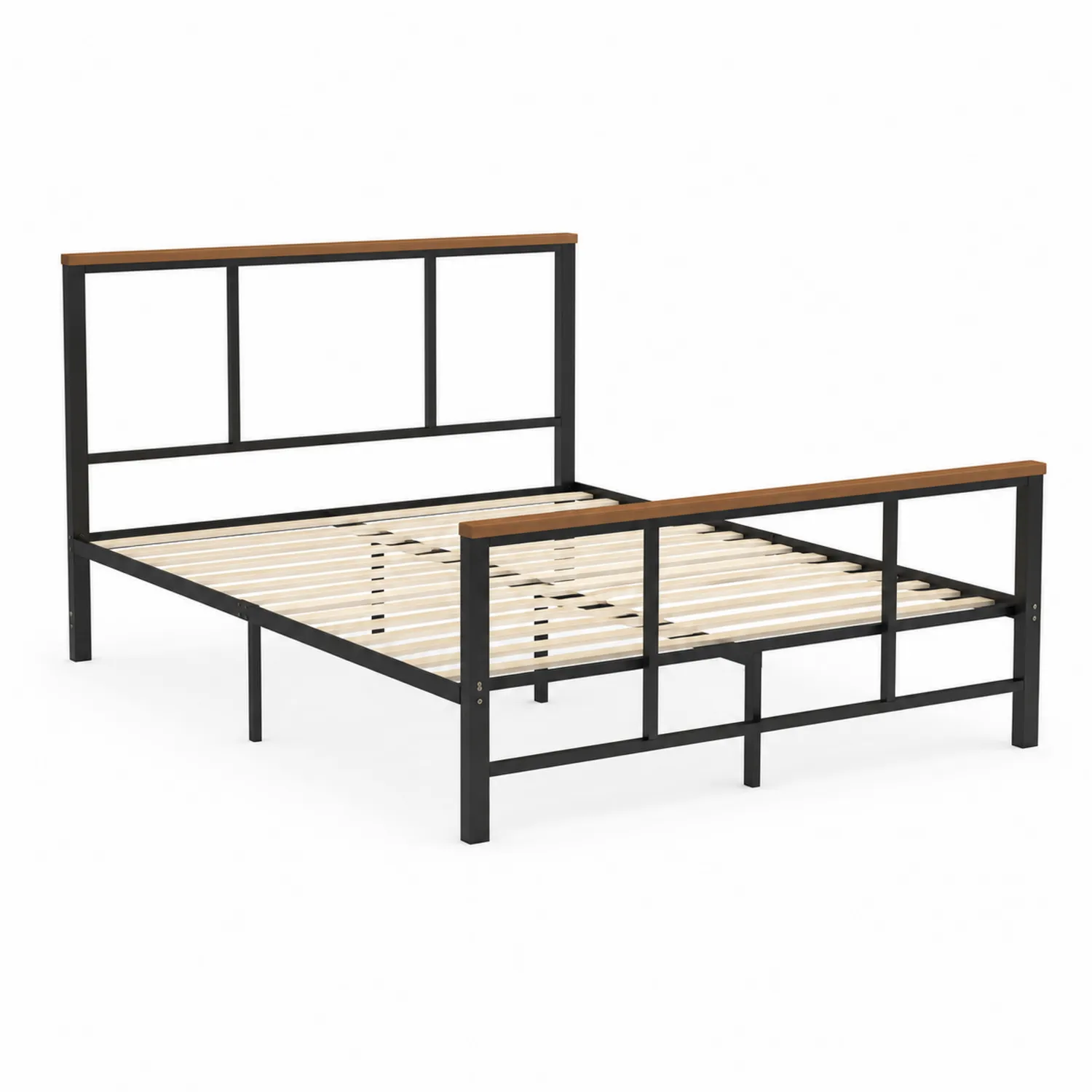 Letto in Metallo e Pino 200x140 cm Nero e Rovere