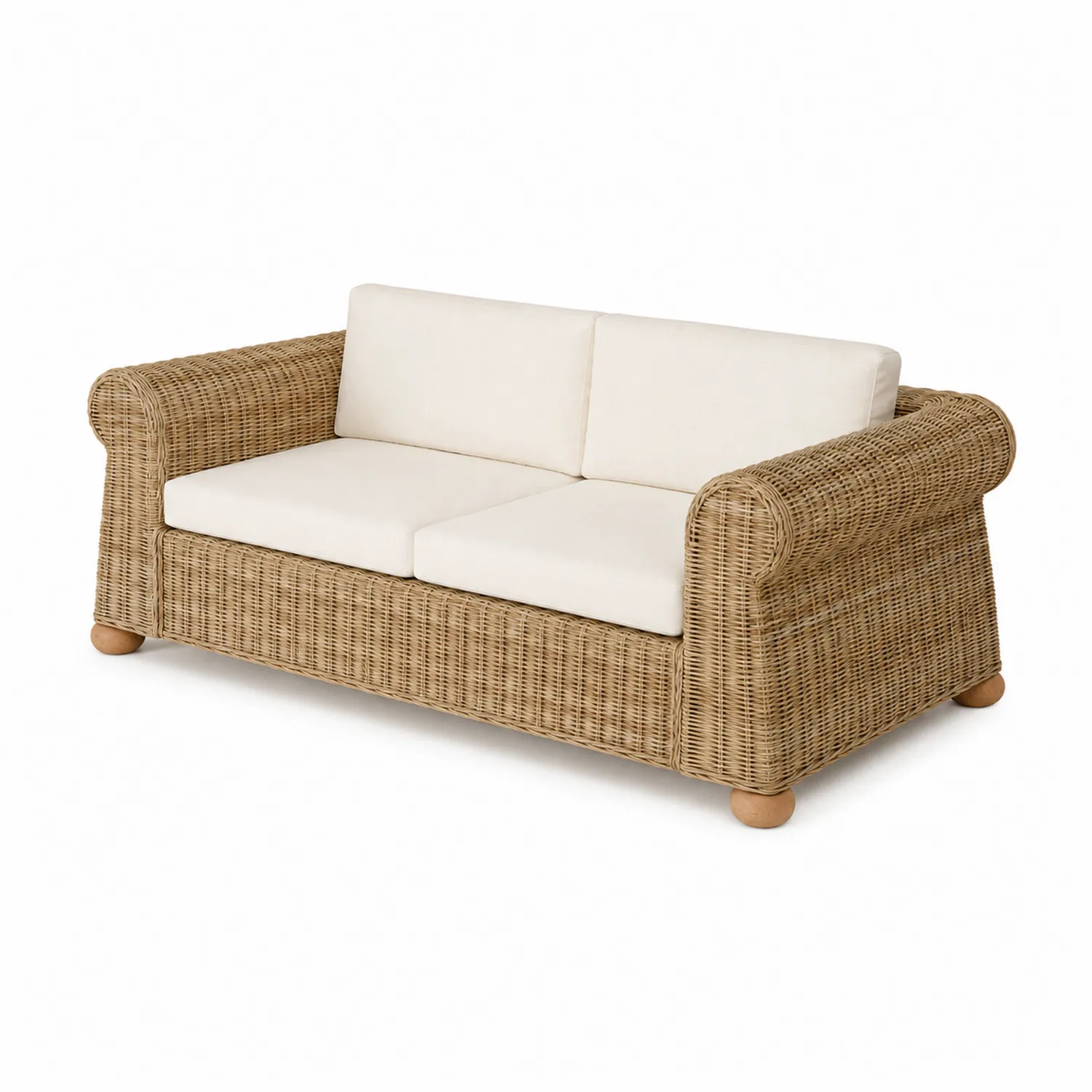Divano in Rattan con Cuscini Beige
