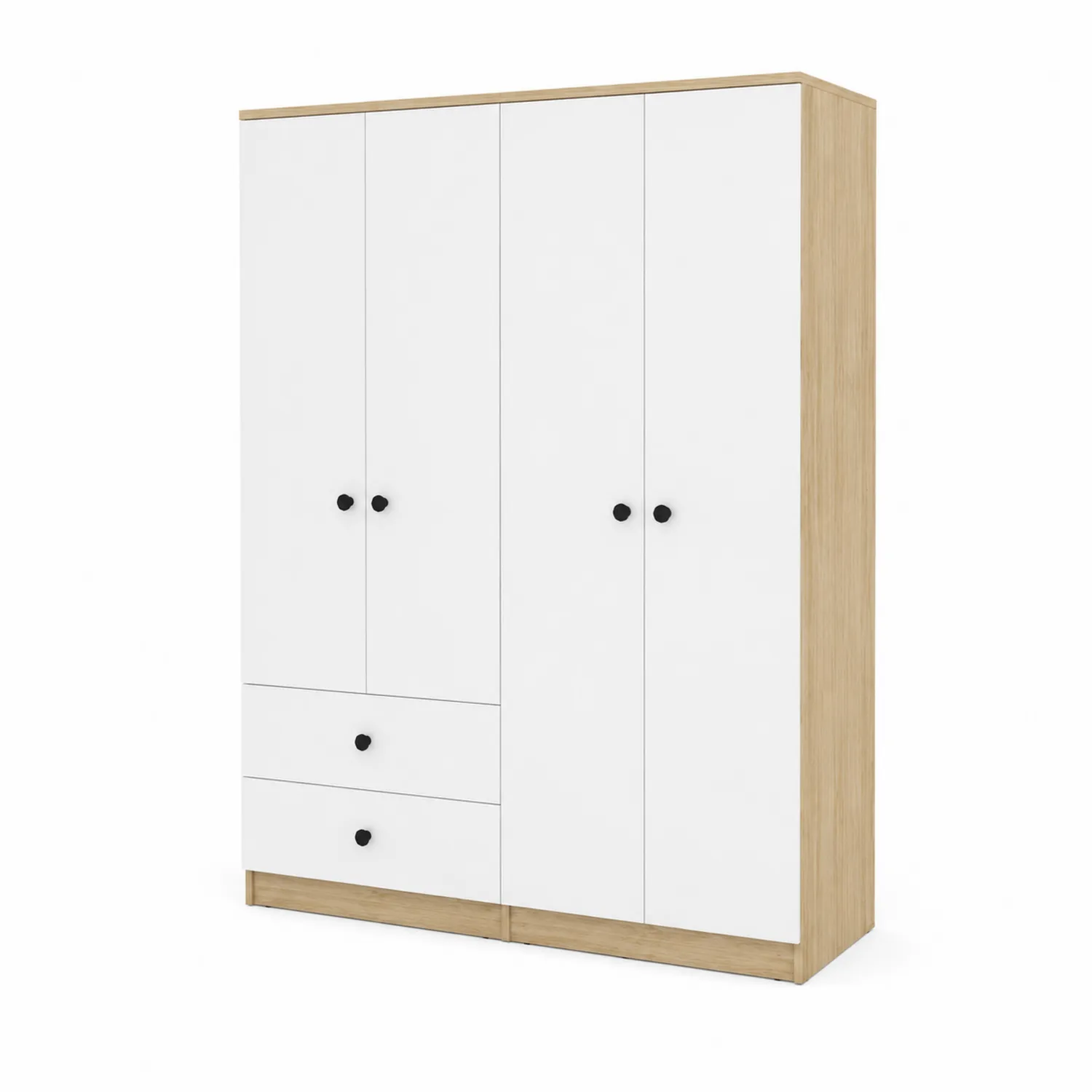 Armadio a 3 ante in Legno MDF Bianco con Cassetti