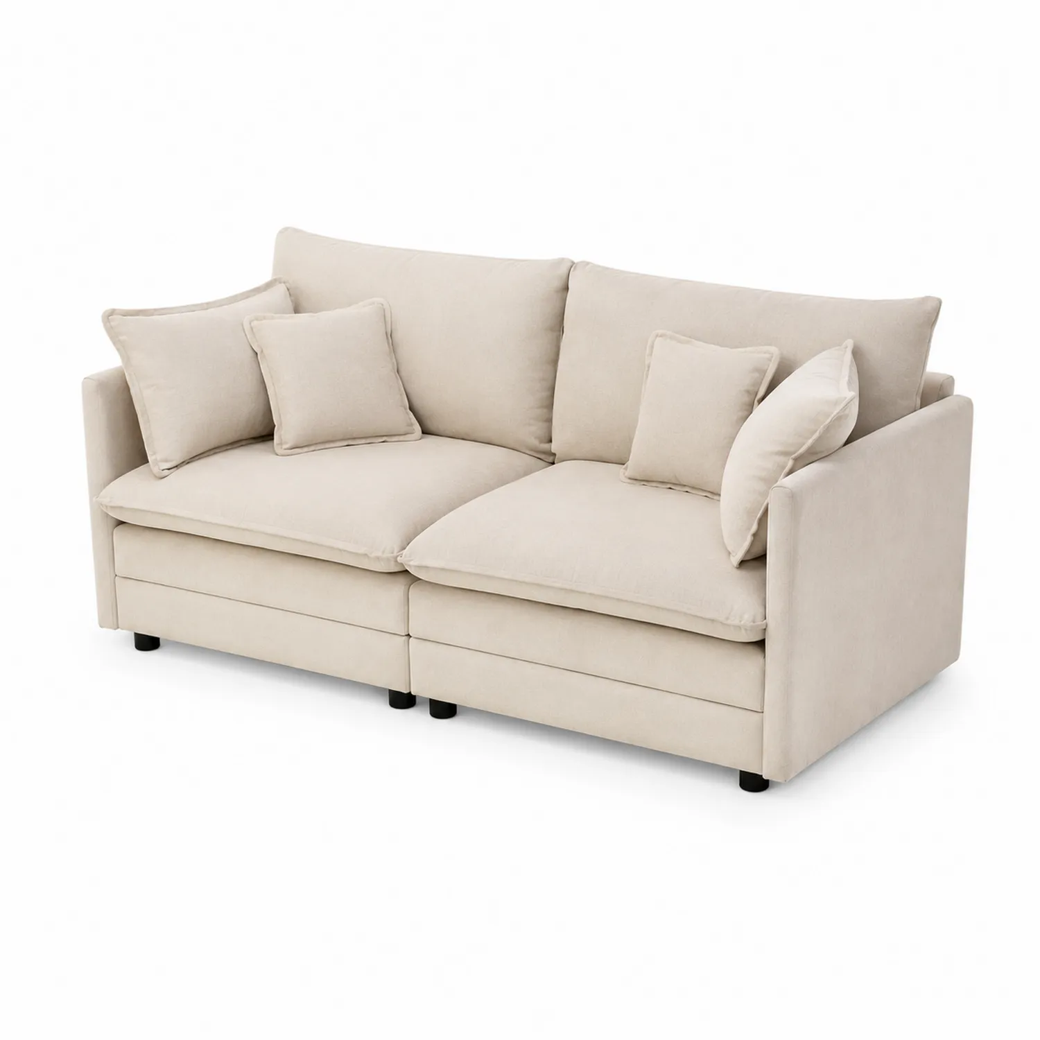 Divano a 2 posti in tessuto beige con cuscini