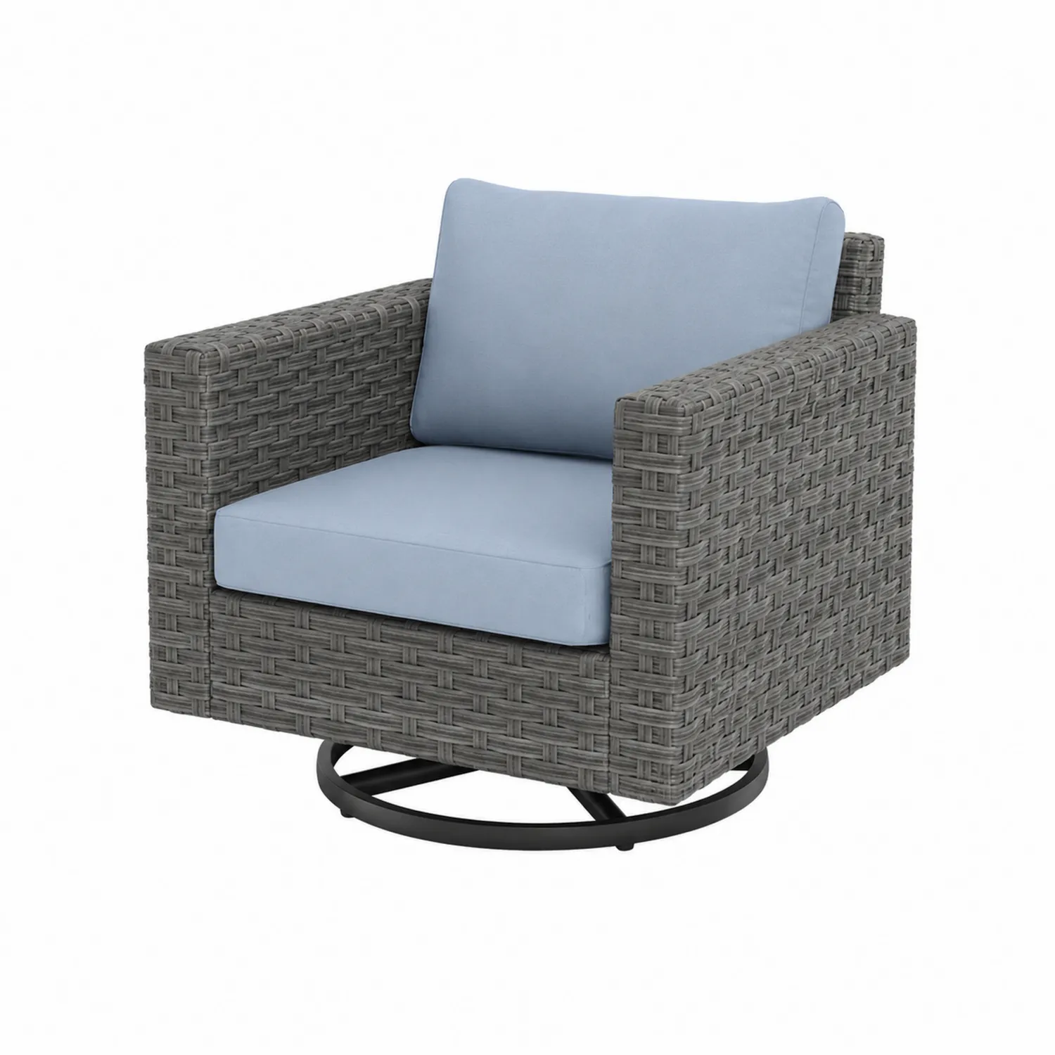 Poltrona da Esterno in Rattan con Cuscini Blu