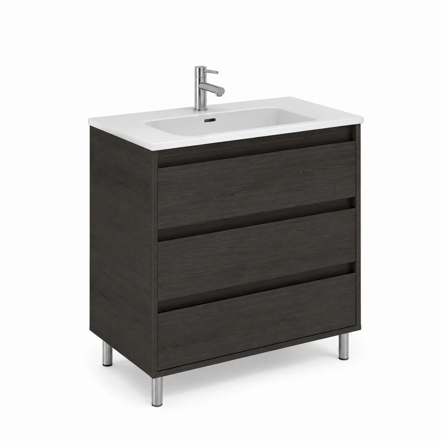 Mobile lavabo in legno nero con lavello in ceramica