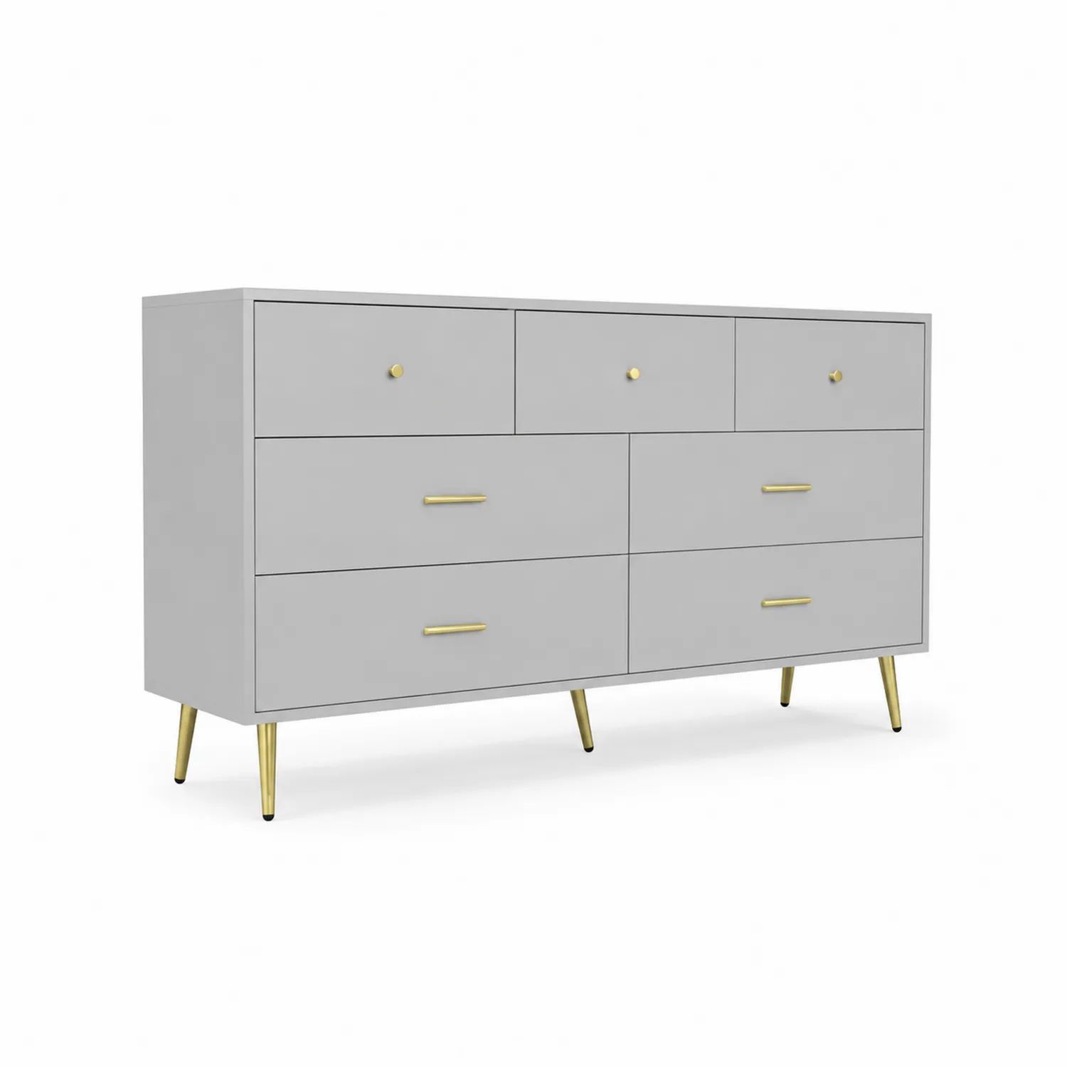 Cassettiera in MDF Grigio con 6 Cassetti e Gambe Dorate