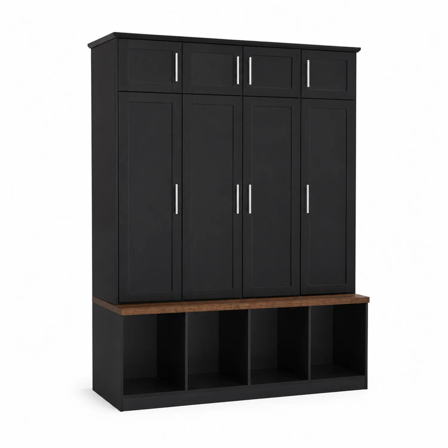 Armadio Ingresso in MDF Nero con Ripiano Marrone
