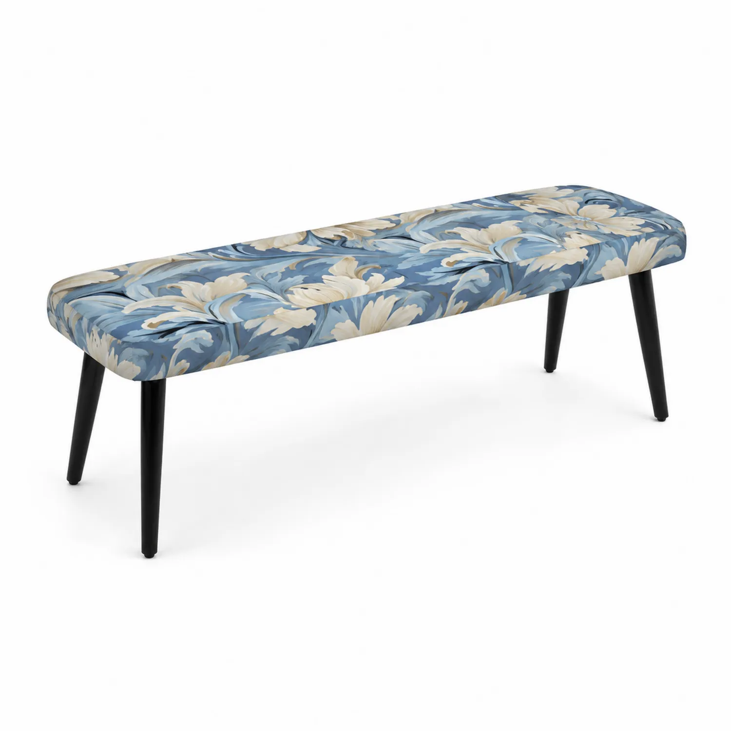 Panca in Legno con Rivestimento Floreale Blu
