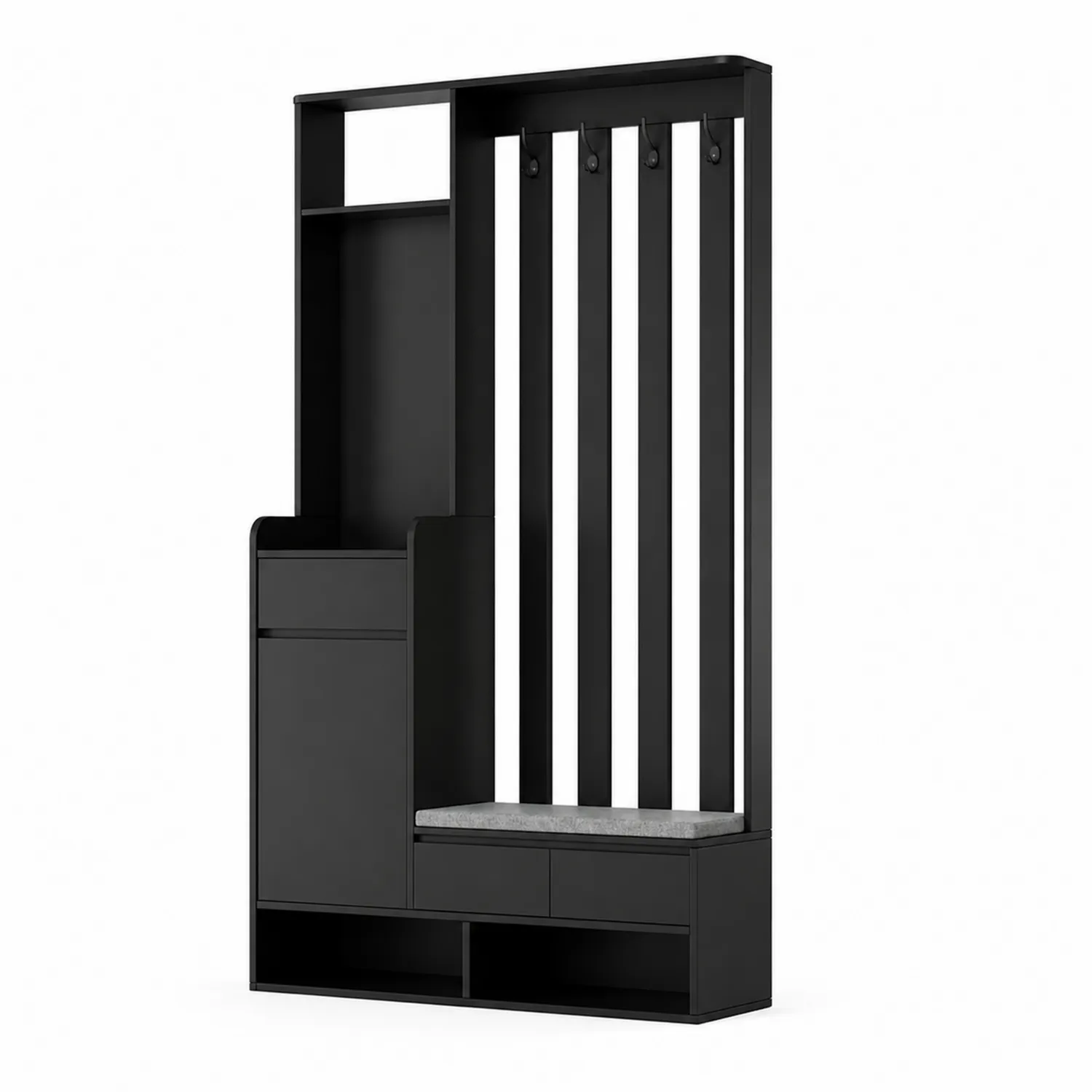 Appendiabiti in MDF Nero con Panca Imbottita