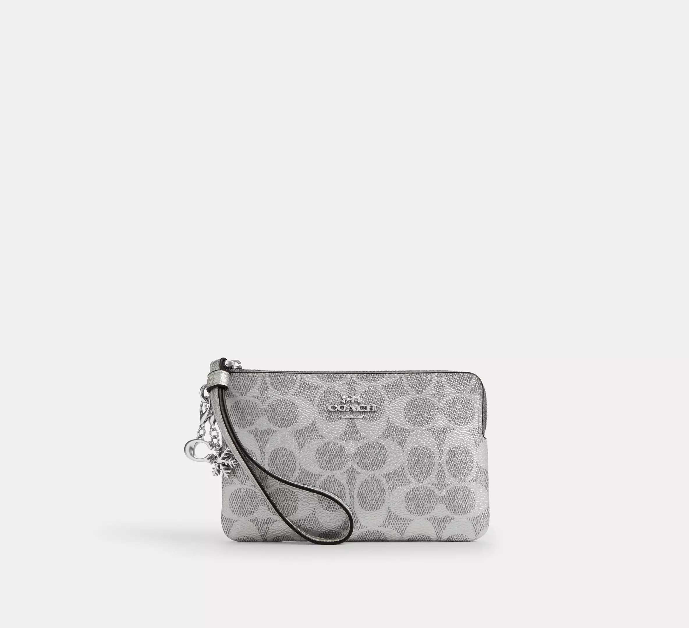 Boxed Corner Zip Wristlet In Signature Canvas With Charms