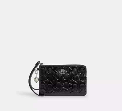 Corner Zip Wristlet In Signature Leather With Heart Charm