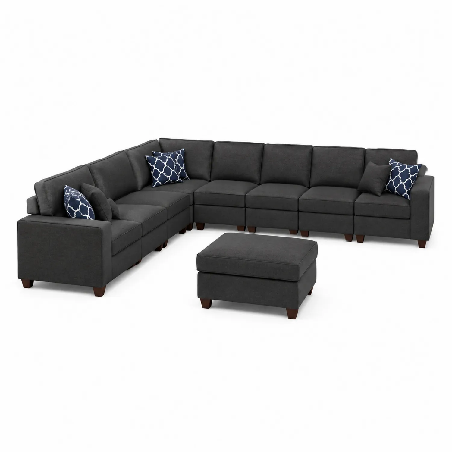 Sofá seccional en forma de L de poliéster gris oscuro con cojines decorativos-Melvitor