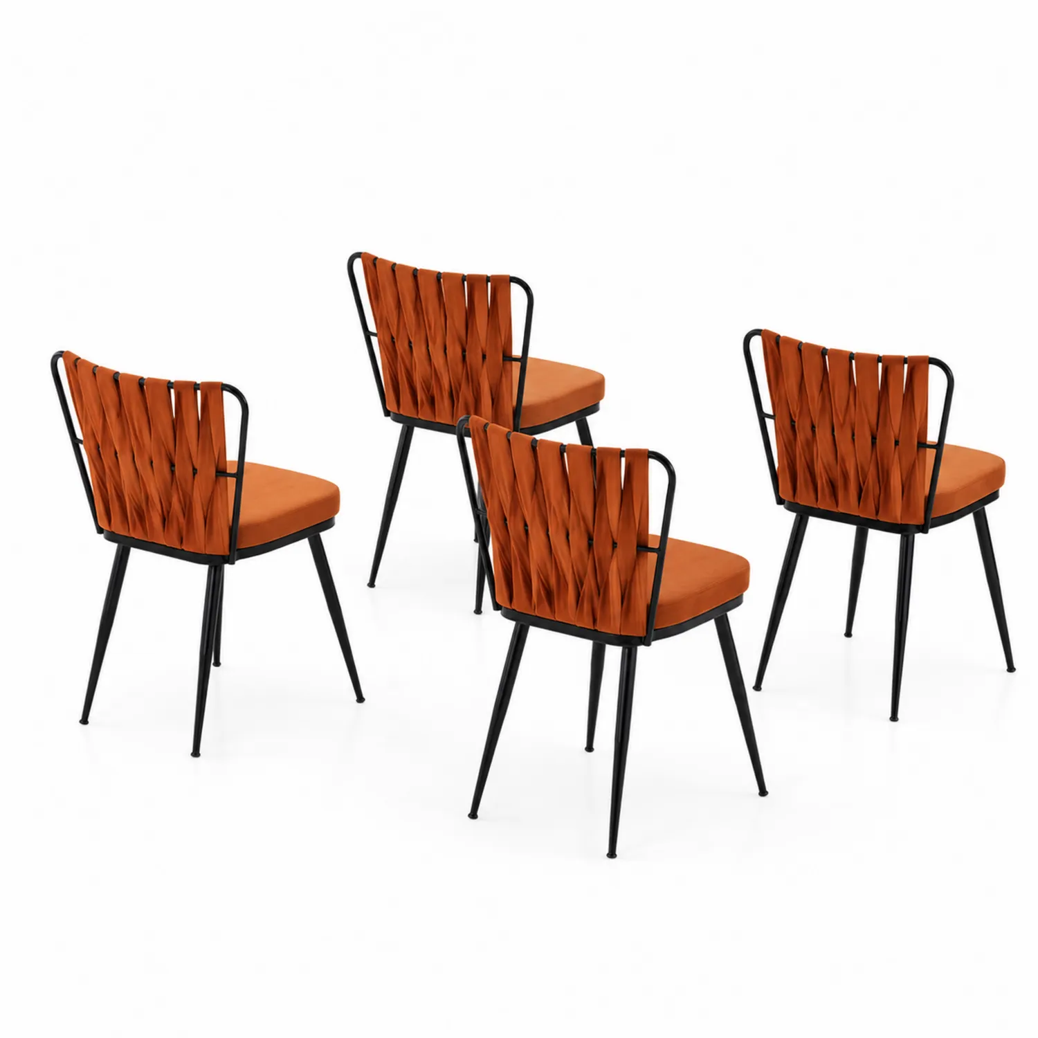 Juego de 4 sillas con respaldo tejido y estructura de metal, color Naranja-Melvitor