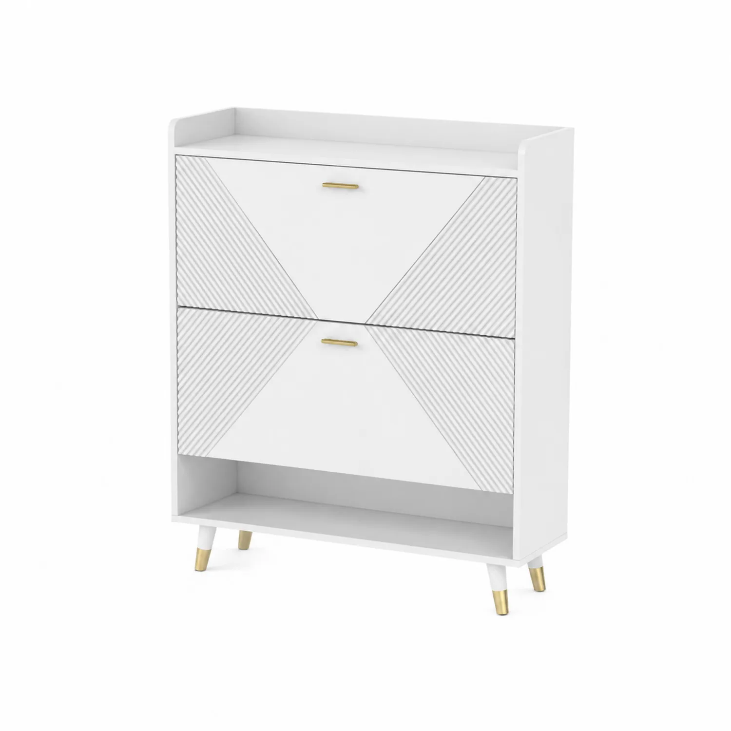 Zapatero de Madera Blanco con Patas Metálicas-Melvitor