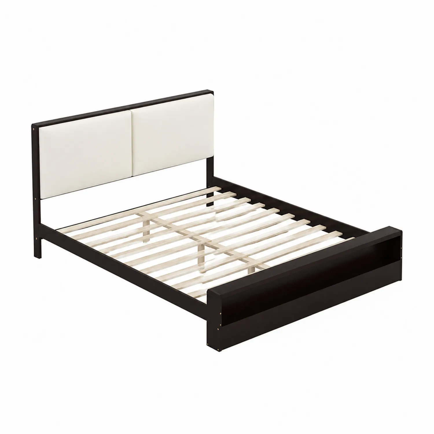 Cama de madera con cabecero tapizado en PU, 200x160 cm, Marrón/Blanco-Melvitor