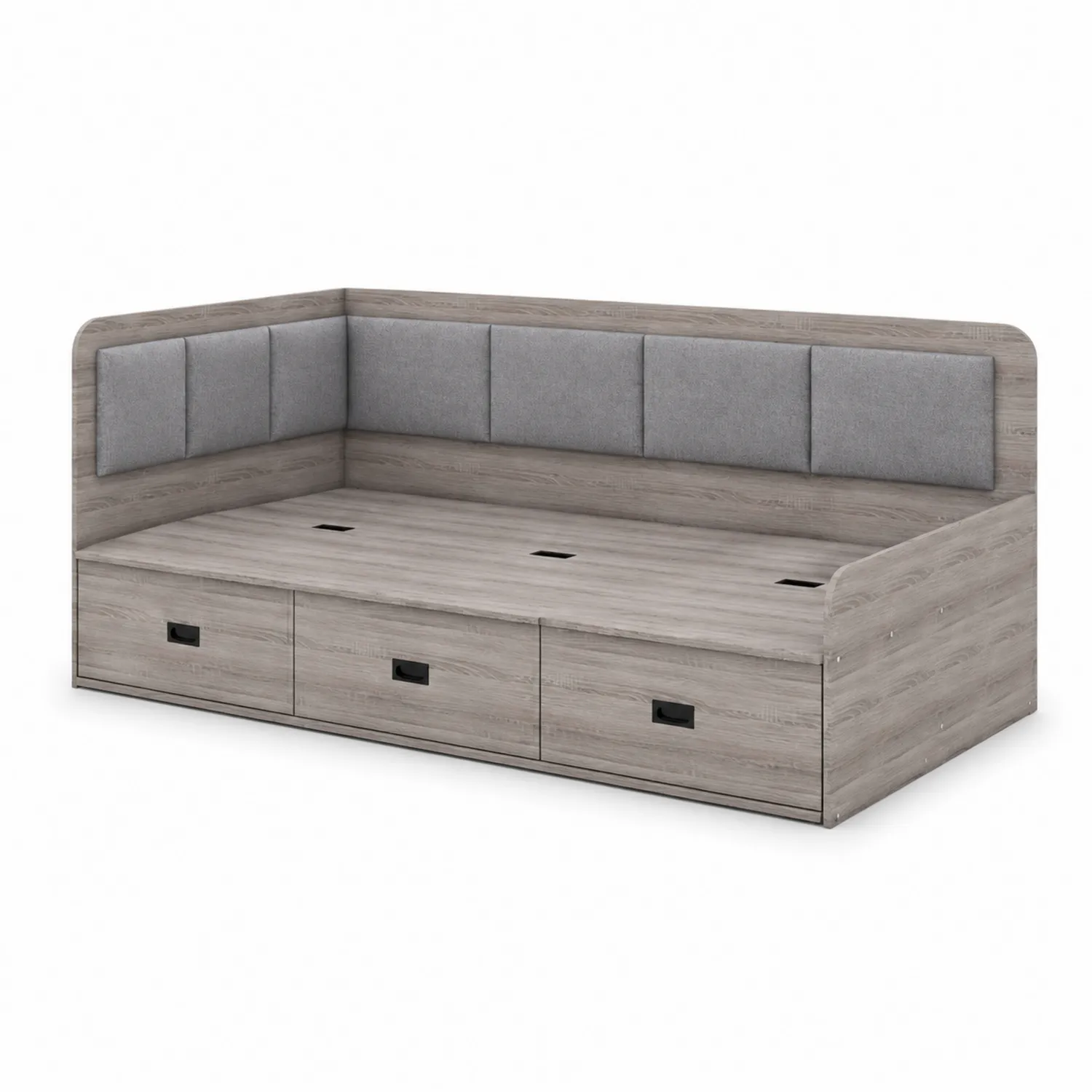 Cama de día con almacenamiento de aglomerado y poliéster gris 200x90 cm-Melvitor