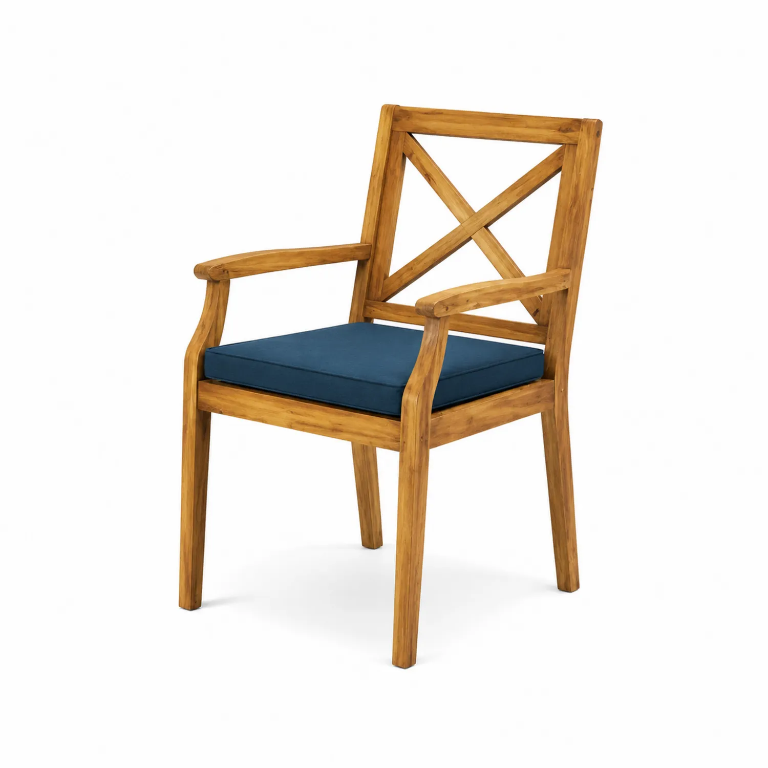 Silla de madera de acacia con cojín azul-Melvitor