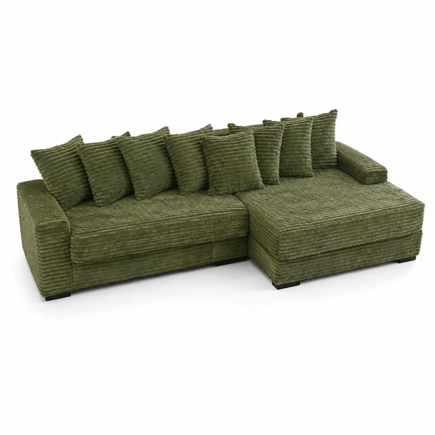 Sofá chaise longue de pana verde 280x180x90 cm-Melvitor
